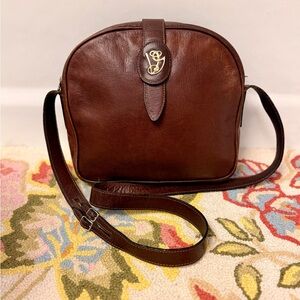 RARE VALENTINO GARAVANI Vintage Brown Leather Crossbody W/ Logo Gold Hardware